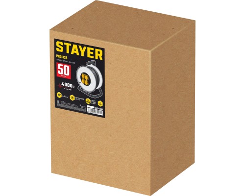 STAYER PRO-325, КГ, 3 х 2.5 мм2, 50 м, 4000 Вт, IP44, силовой удлинитель на стальной катушке (55076-50) STAYER PRO-325, КГ, 3 х 2.5 мм2, 50 м, 4000 Вт, IP44, силовой удлинитель на стальной катушке (55076-50)