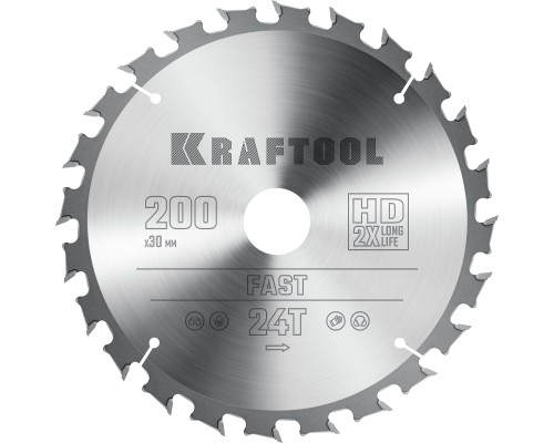 KRAFTOOL Fast, 200 х 30 мм, 24Т, пильный диск по дереву (36950-200-30)