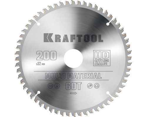 KRAFTOOL Multi Material, 200 х 32 мм, 60Т, пильный диск по алюминию (36953-200-32)