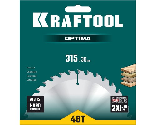 KRAFTOOL Optima, 315 х 30 мм, 48Т, пильный диск по дереву (36951-315-30)