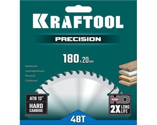 KRAFTOOL Precision, 180 х 20 мм, 48Т, пильный диск по дереву (36952-180-20)