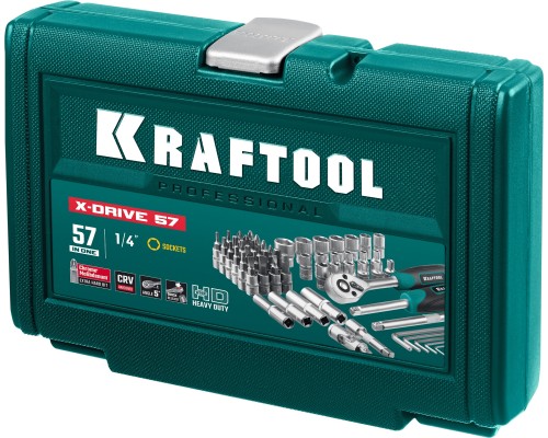 KRAFTOOL X-Drive, 57 предм., (1/4″), универсальный набор инструмента (27885-H57)