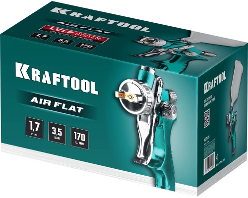 KRAFTOOL AirFlat, LVLP, 1.7 мм, пневматический краскопульт с верхним бачком (06524-1.7)