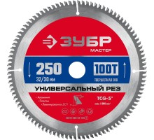 ЗУБР Универсальный рез, 250 x 32/30 мм, 100Т, пильный диск по алюминию (36916-250-32-100)