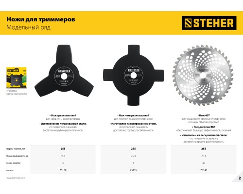 STEHER TB-3, 255 мм, 3T, нож для триммера (75130)