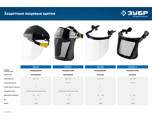 ЗУБР СЕКТОР-С, экран из мелкоячеистой сетки 190 х 339 мм, с храповиком, защитный лицевой щиток, Профессионал (110851)