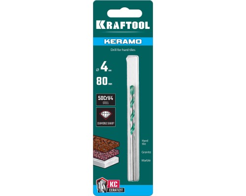 KRAFTOOL Keramo, 4 х 80 мм, тв.сплав КС, сверло по керамограниту (29175-080-4)