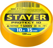 STAYER PROTECT-10, 15 мм х 10 м, 5 000 В, желтая, изолента ПВХ, Professional (12292-Y)