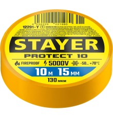 STAYER PROTECT-10, 15 мм х 10 м, 5 000 В, желтая, изолента ПВХ, Professional (12292-Y)