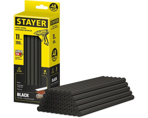 STAYER Black, чёрные, 11 х 200 мм, 40 шт, клеевые стержни, Professional (2-06821-D-S40)