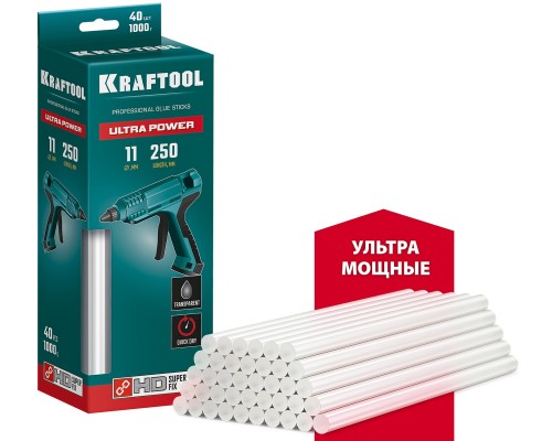 KRAFTOOL Ultra Power, 11 х 250 мм, 40 шт, ультрамощные, прозрачные, клеевые стержни (06848-40)