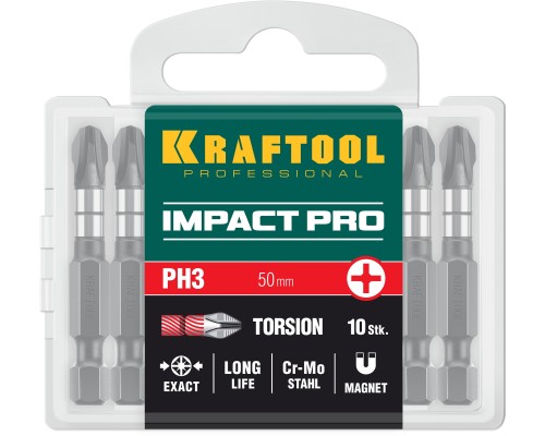 KRAFTOOL Impact Pro PH 3, 50 мм, 10 шт, Ударные биты (26191-3-50-S10)