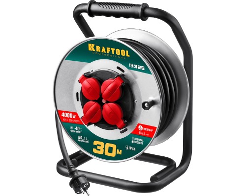 KRAFTOOL K-325, КГ, 3 х 2.5 мм2, 30 м, 4000 Вт, IP44, силовой удлинитель на стальной катушке (55086-30) KRAFTOOL K-325, КГ, 3 х 2.5 мм2, 30 м, 4000 Вт, IP44, силовой удлинитель на стальной катушке (55086-30)
