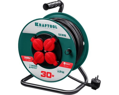 KRAFTOOL P-315, ПВС, 3 x 1.5 мм2, 30 м, 3500 Вт, IP44, силовой удлинитель на катушке (55084-30) KRAFTOOL P-315, ПВС, 3 x 1.5 мм2, 30 м, 3500 Вт, IP44, силовой удлинитель на катушке (55084-30)