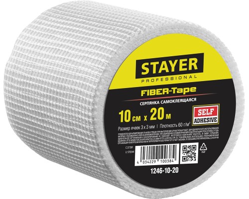 STAYER FIBER-Tape, 10 см х 20 м, 3 х 3 мм, самоклеящаяся серпянка, Professional (1246-10-20)