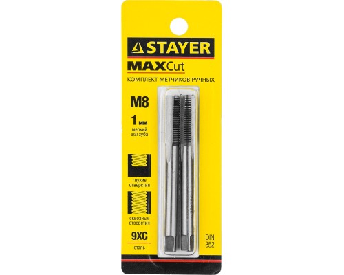 STAYER M8 х 1.0, 2 шт, комплект метчиков (28025-08-1.0-H2)