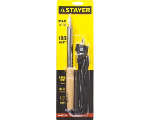 STAYER MAXTerm, 100 Вт, клин, электропаяльник с деревянной рукояткой (55310-100)
