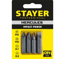 STAYER Hercules, 36 мм, 4 шт, биты для ударной отвертки, Professional (25667-S4)