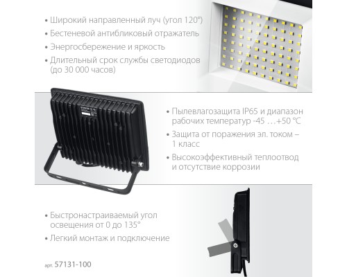 STAYER LED-MAX, 100 Вт, 6500K, IP 65, светодиодный прожектор (57131-100)