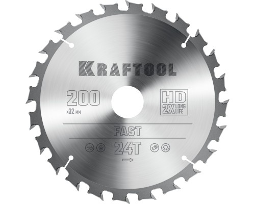 KRAFTOOL Fast, 200 х 32 мм, 24Т, пильный диск по дереву (36950-200-32)