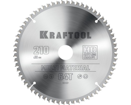 KRAFTOOL Multi Material, 210 х 30 мм, 64Т, пильный диск по алюминию (36953-210-30)