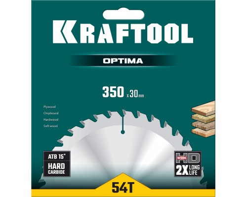 KRAFTOOL Optima, 350 х 30 мм, 54Т, пильный диск по дереву (36951-350-30)