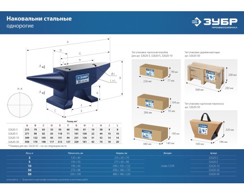 ЗУБР 10 кг, стальная наковальня, Профессионал (32620-10)