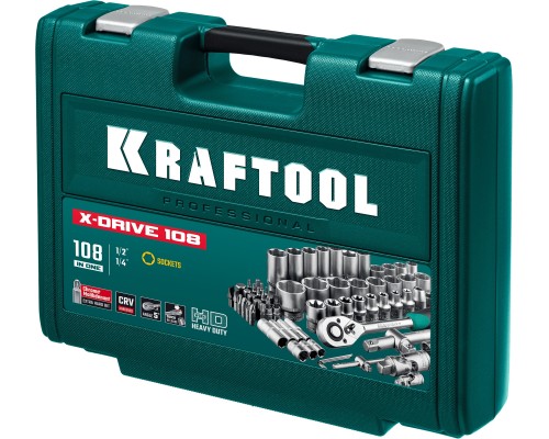 KRAFTOOL X-Drive 108, 108 предм., (1/2″+3/8″+1/4″), универсальный набор инструмента (27888-H108)