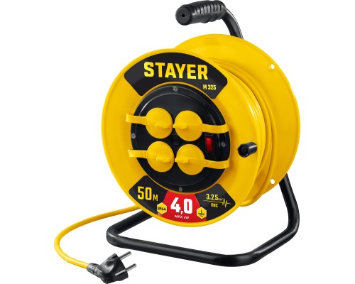 STAYER М-325, ПВС, 3 х 2.5 мм2, 50 м, 4000 Вт, IP44, силовой удлинитель на катушке (55064-50) STAYER М-325, ПВС, 3 х 2.5 мм2, 50 м, 4000 Вт, IP44, силовой удлинитель на катушке (55064-50)