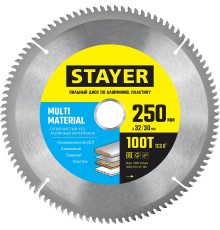 STAYER Multi Material, 250 х 32/30 мм, 100Т, супер чистый рез, пильный диск по алюминию и пластику (3685-250-32-100)