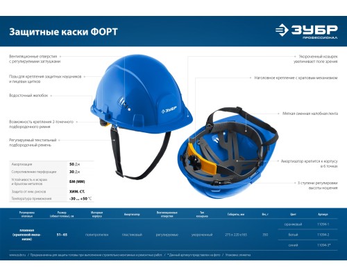 ЗУБР ФОРТ, белая, храповый механизм регулировки, универсальное крепление для наушников и щитков, защитная каска, Профессионал (11094-2)