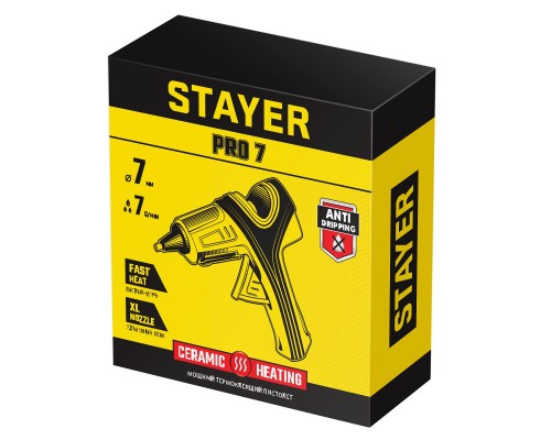 STAYER PRO 7, d 7 мм, 7 г/мин, электрический, пистолет термоклеевой, Professional (0681-07)