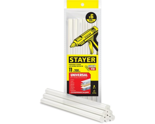 STAYER Universal, 11 х 200 мм, 6 шт, прозрачные, универсальные клеевые стержни, Professional (2-06821-T-S06)