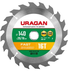 URAGAN Fast, 140 x 20/16 мм, 16Т, пильный диск по дереву (36800-140-20-16)