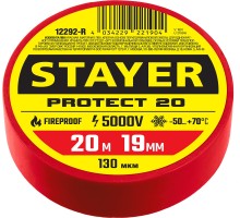 STAYER PROTECT-20, 19 мм х 20 м, 5 000 В, красная, изолента ПВХ, Professional (12292-R)