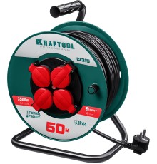 KRAFTOOL P-315, ПВС, 3 x 1.5 мм2, 50 м, 3500 Вт, IP44, силовой удлинитель на катушке (55084-50)