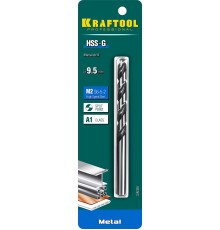 KRAFTOOL HSS-G, 9.5 х 125 мм, сталь P6M5, сверло по металлу (29651-9.5)