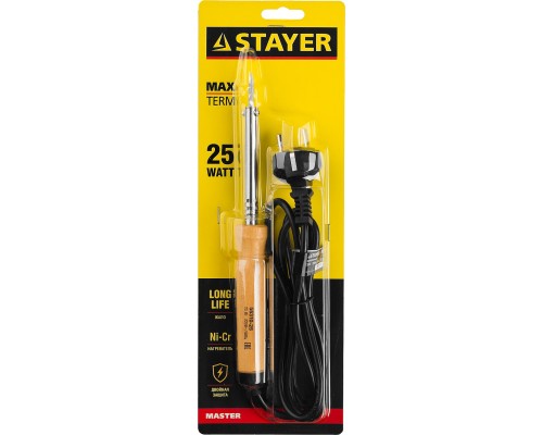 STAYER MAXTerm, 25 Вт, конус, электропаяльник с деревянной рукояткой (55310-25)