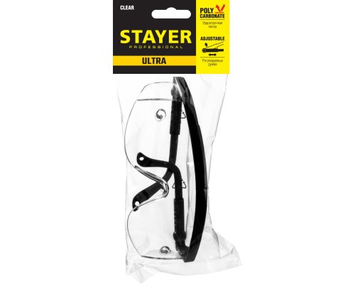 STAYER PRO-5R, открытого типа, прозрачные, монолинза с боковой защитой, защитные очки (2-110481)