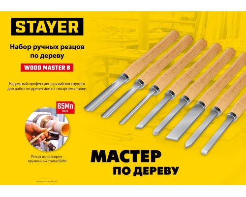 STAYER Wood Master, 8 предм., набор ручных резцов по дереву, Professional (1836)