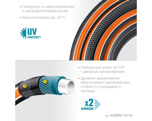 GRINDA ULTRA 6, 1/2″, 50 м, 30 атм, шестислойный, двойное армирование, поливочный шланг, PROLine (429009-1/2-50)