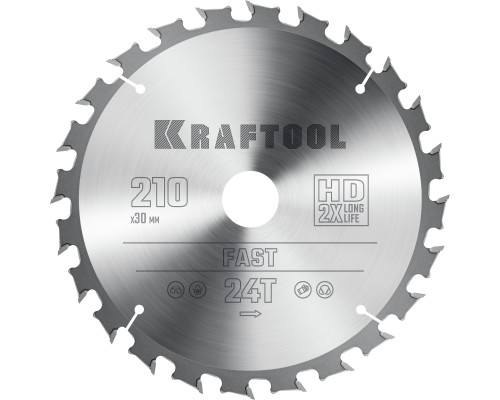 KRAFTOOL Fast, 210 х 30 мм, 24Т, пильный диск по дереву (36950-210-30)