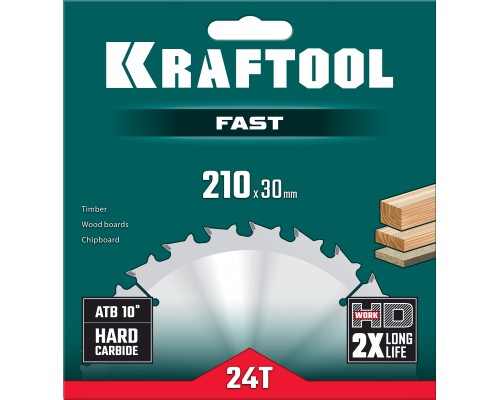 KRAFTOOL Fast, 210 х 30 мм, 24Т, пильный диск по дереву (36950-210-30)