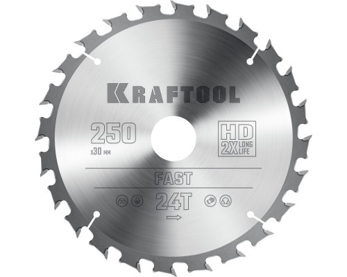 KRAFTOOL Fast, 250 х 30 мм, 24Т, пильный диск по дереву (36950-250-30)