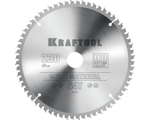 KRAFTOOL Multi Material, 230 х 30 мм, 64Т, пильный диск по алюминию (36953-230-30)