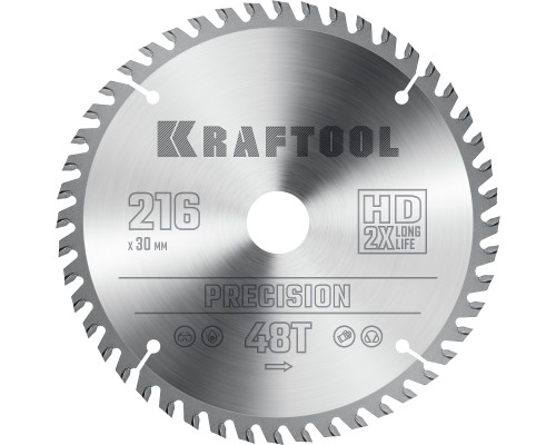 KRAFTOOL Precision, 216 х 30 мм, 48Т, пильный диск по дереву (36952-216-30)