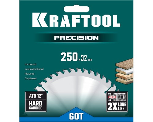 KRAFTOOL Precision, 250 х 32 мм, 60Т, пильный диск по дереву (36952-250-32)