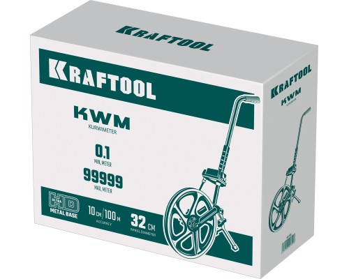 KRAFTOOL 0.1 - 99999.9 м, измерительное колесо (курвиметр) с металлическим шасси и рукояткой (34756)