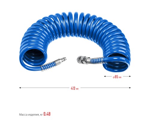 ЗУБР 10 м, 6 х 8 мм, 15 бар, воздушный спиральный шланг с фитингами рапид, Профессионал (6473-10)