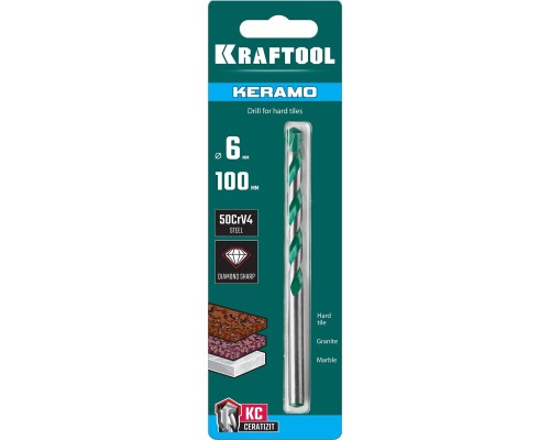 KRAFTOOL Keramo, 6 х 100 мм, тв.сплав КС, сверло по керамограниту (29175-100-6)